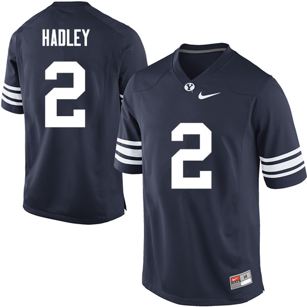 Men #2 Matthew Hadley BYU Cougars College Football Jerseys Sale-Navy